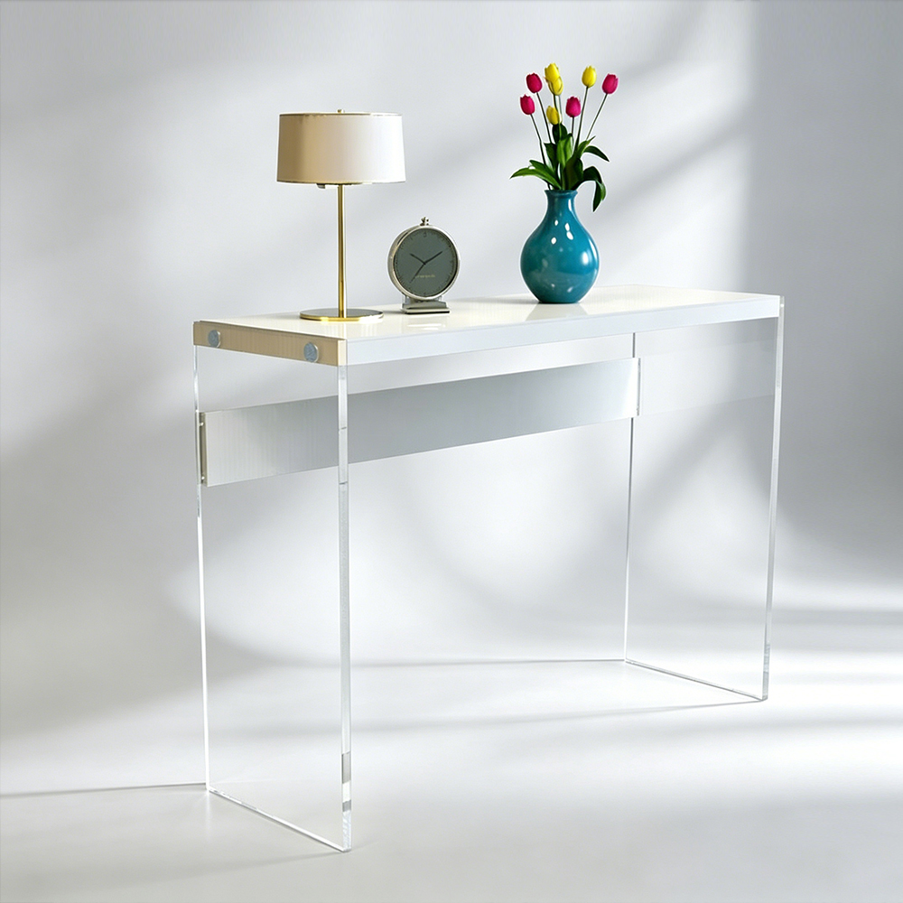 Clear Acrylic Floating Console Table | Minimalist White Top Hallway Desk, Home Office Console, Factory Custom Wholesale