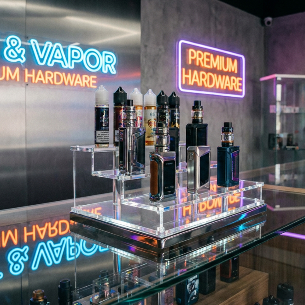 3-Tier Clear Acrylic Vape & E-Liquid Display Stand | Custom Wholesale Retail Organizer