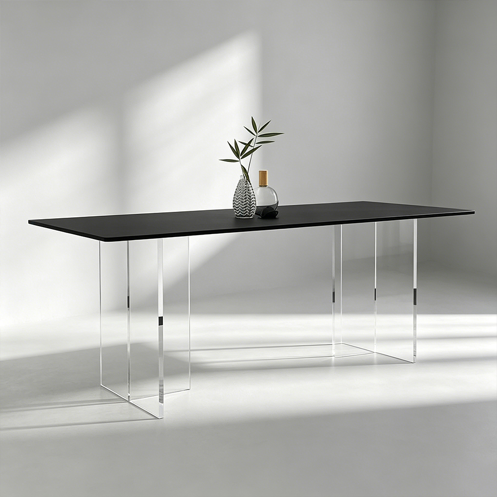 Modern Luxury Clear Acrylic Leg Rectangular Dining Table, Home Office Conference Desk, Factory Custom Wholesale