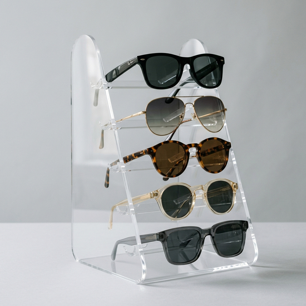 5-Tier Clear Acrylic Sunglasses Display Stand | Wholesale Eyewear Organizer Rack