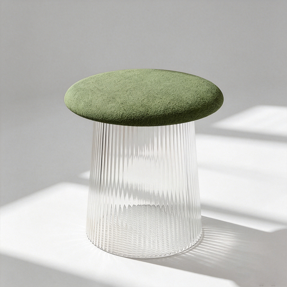 Green Fabric Fluted Acrylic Stool
