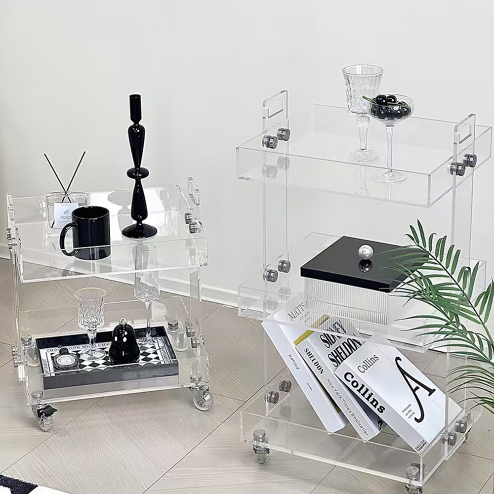 Clear Acrylic 2-Tier Rolling Storage Cart