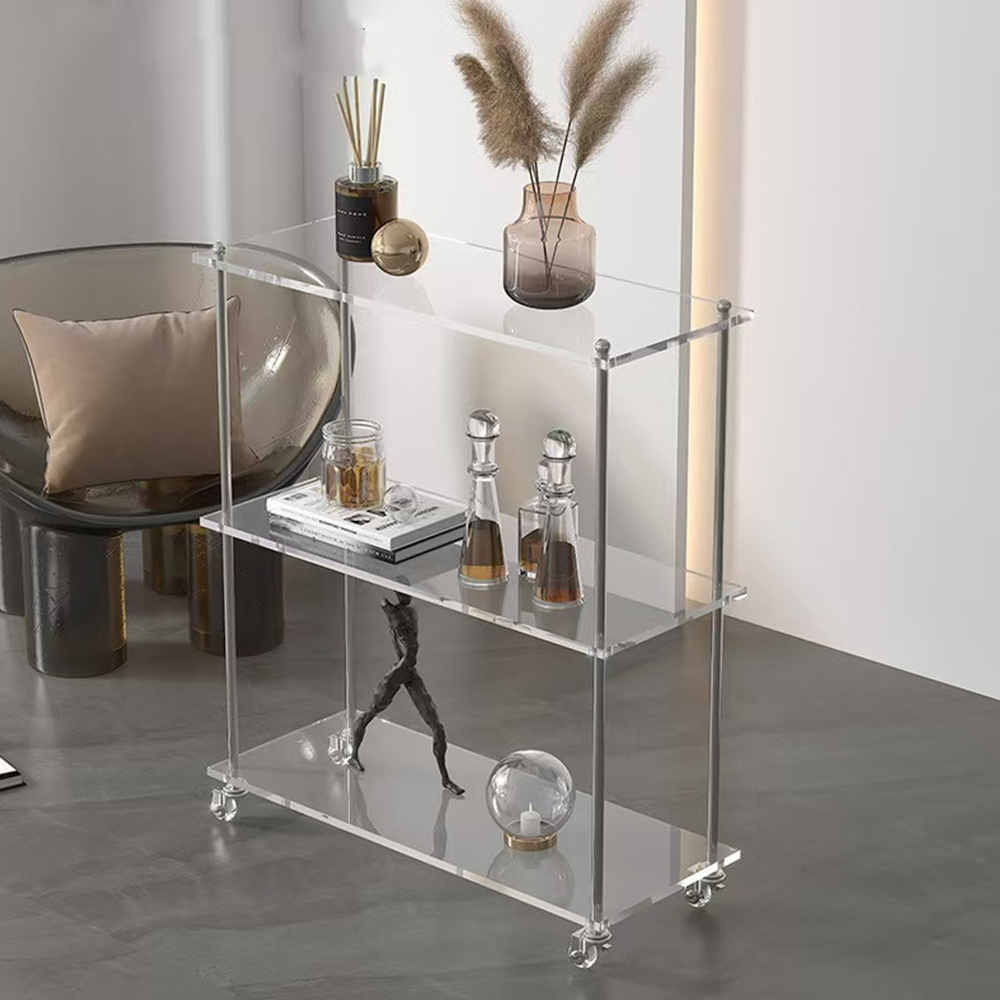 Clear Acrylic 3-Tier Rolling Display Cart