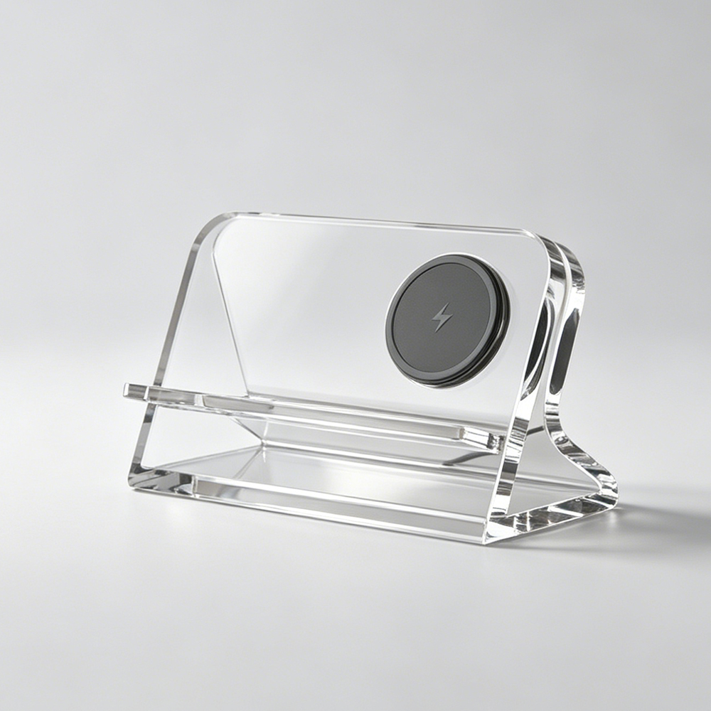 Clear Acrylic Phone Stand with Wireless Charger | Custom Wholesale Desk Phone Holder