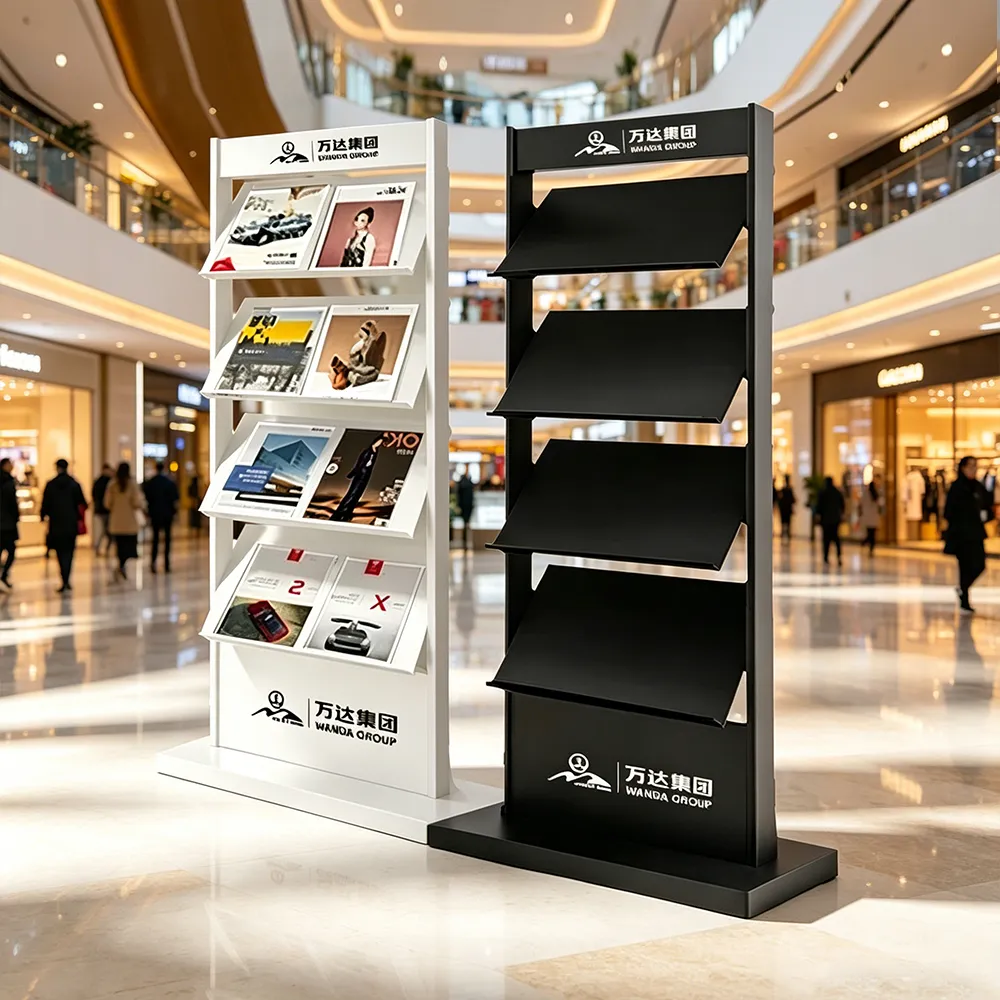 Acrylic Floor Standing Brochure Rack Custom Logo Magazine Display Stand.