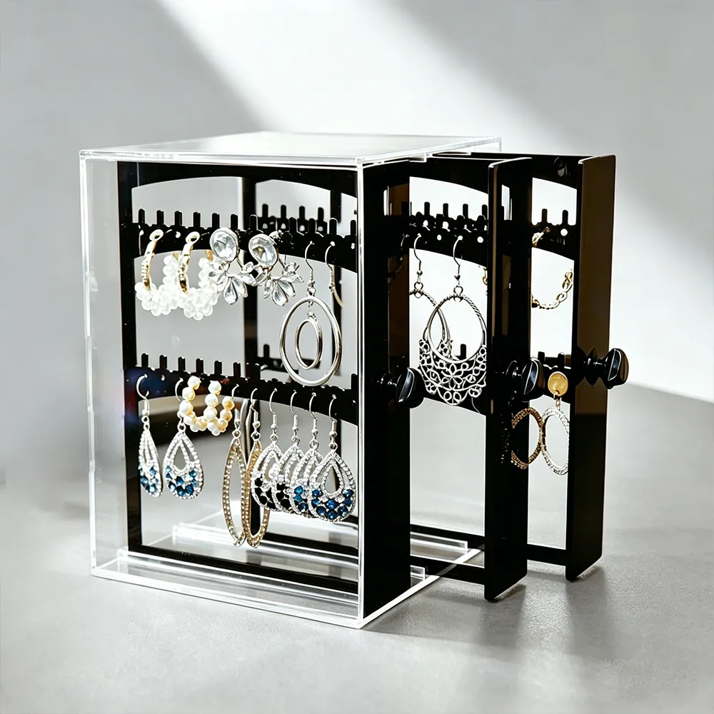 Acrylic Rotating Dust-Proof Earring Organizer Multi-Tier Jewelry Display Case