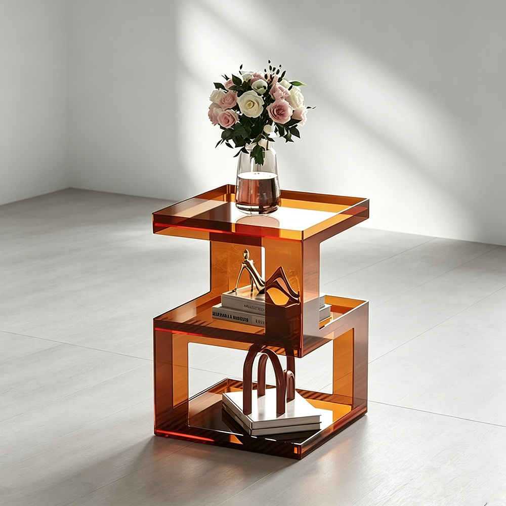 Amber Acrylic Tiered Side Table