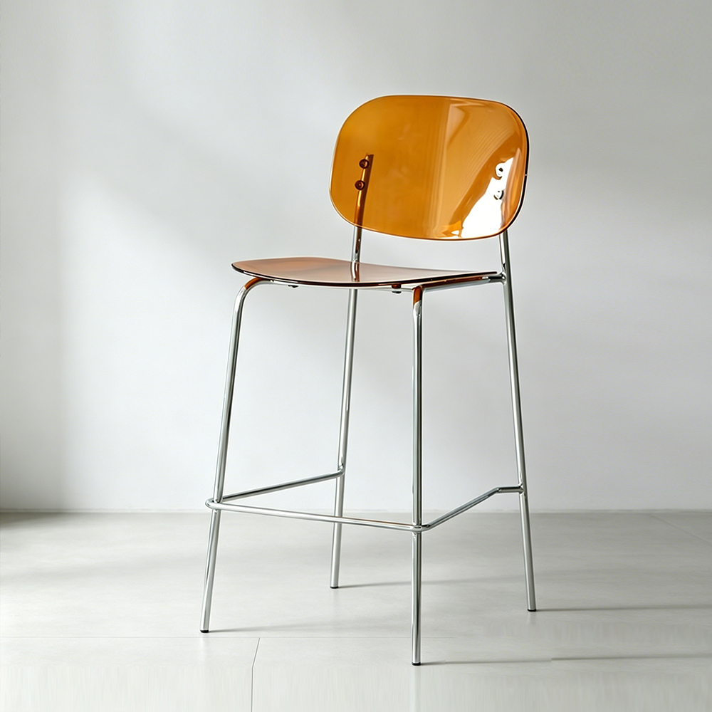 Amber Transparent Acrylic Bar Stool Modern Minimalist Metal High Bar Chair for Kitchen Island & Bar, Factory Custom Wholesale