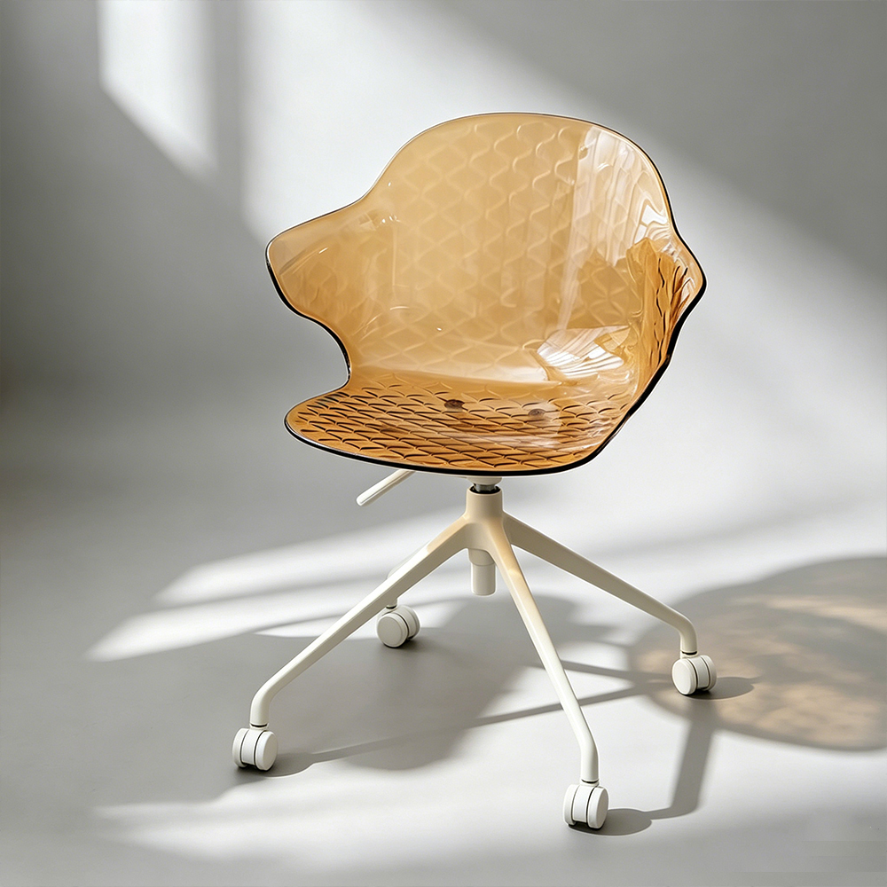 Amber Transparent Acrylic Swivel Office Chair Modern Minimalist Rolling Desk Chair, Adjustable Height, Home Leisure Chair, Factory Custom Wholesale..