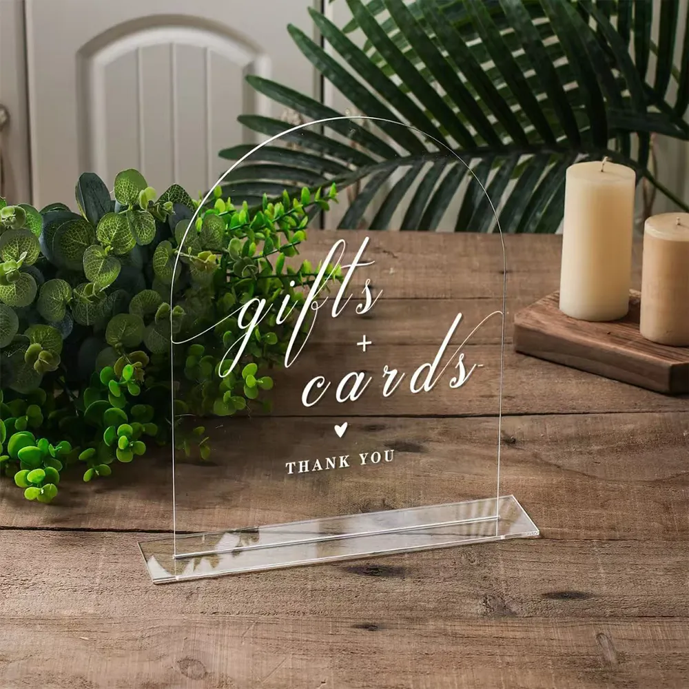 Arch Acrylic Wedding Gifts & Cards Sign Custom Tabletop Stand.