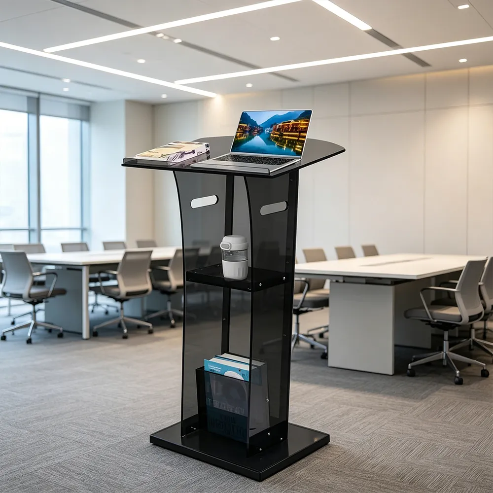 Black Acrylic Lectern Modern Podium for Conferences & Events.