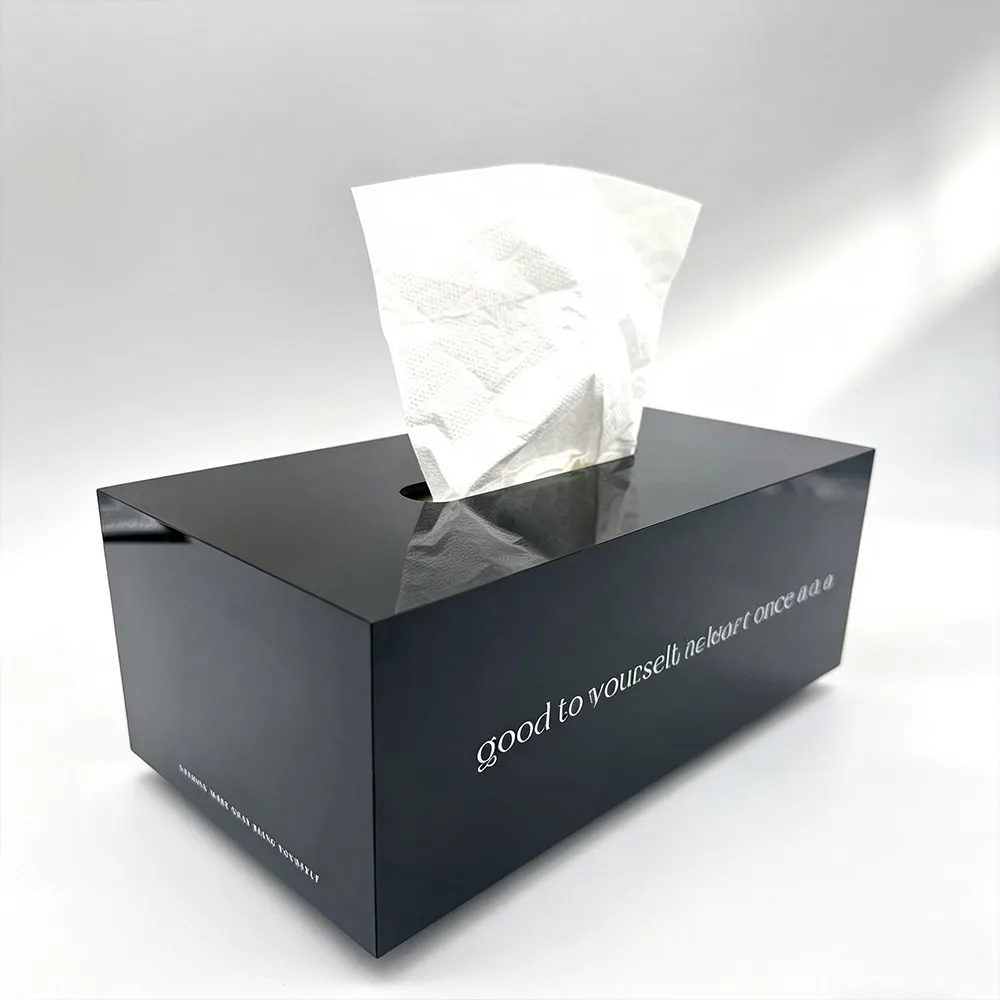 Black Acrylic Rectangular Tissue Box Minimalist Desktop Napkin Holder