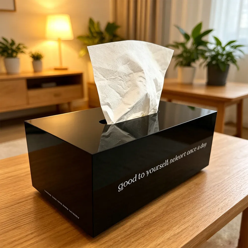 Black Acrylic Rectangular Tissue Box Minimalist Desktop Napkin Holder.