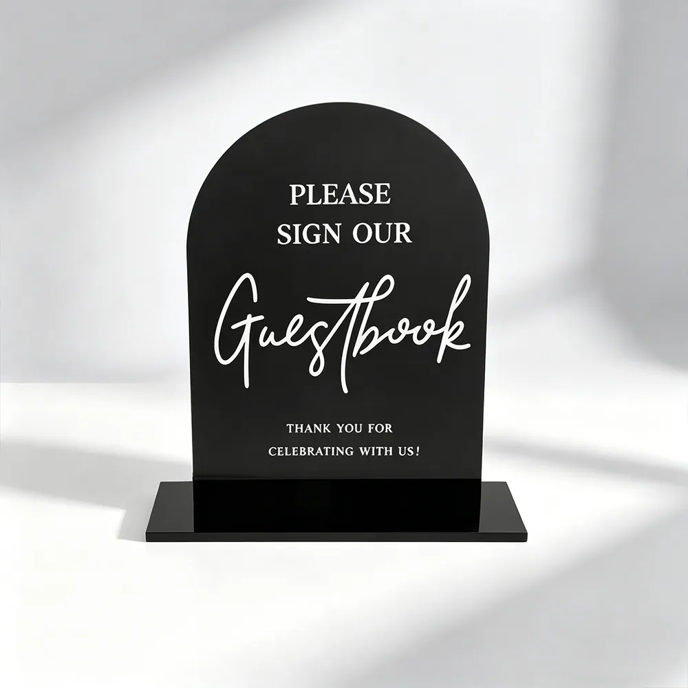 Black Arch Acrylic Wedding Guestbook Sign Custom Tabletop Stand