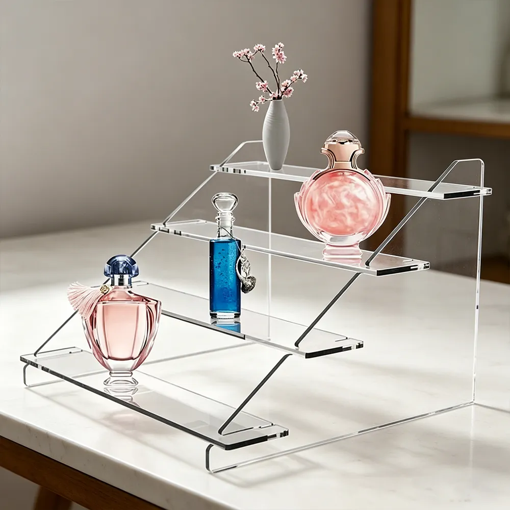 Clear Acrylic 4-Tier Step Display Stand Desktop Perfume & Figurine Organizer.