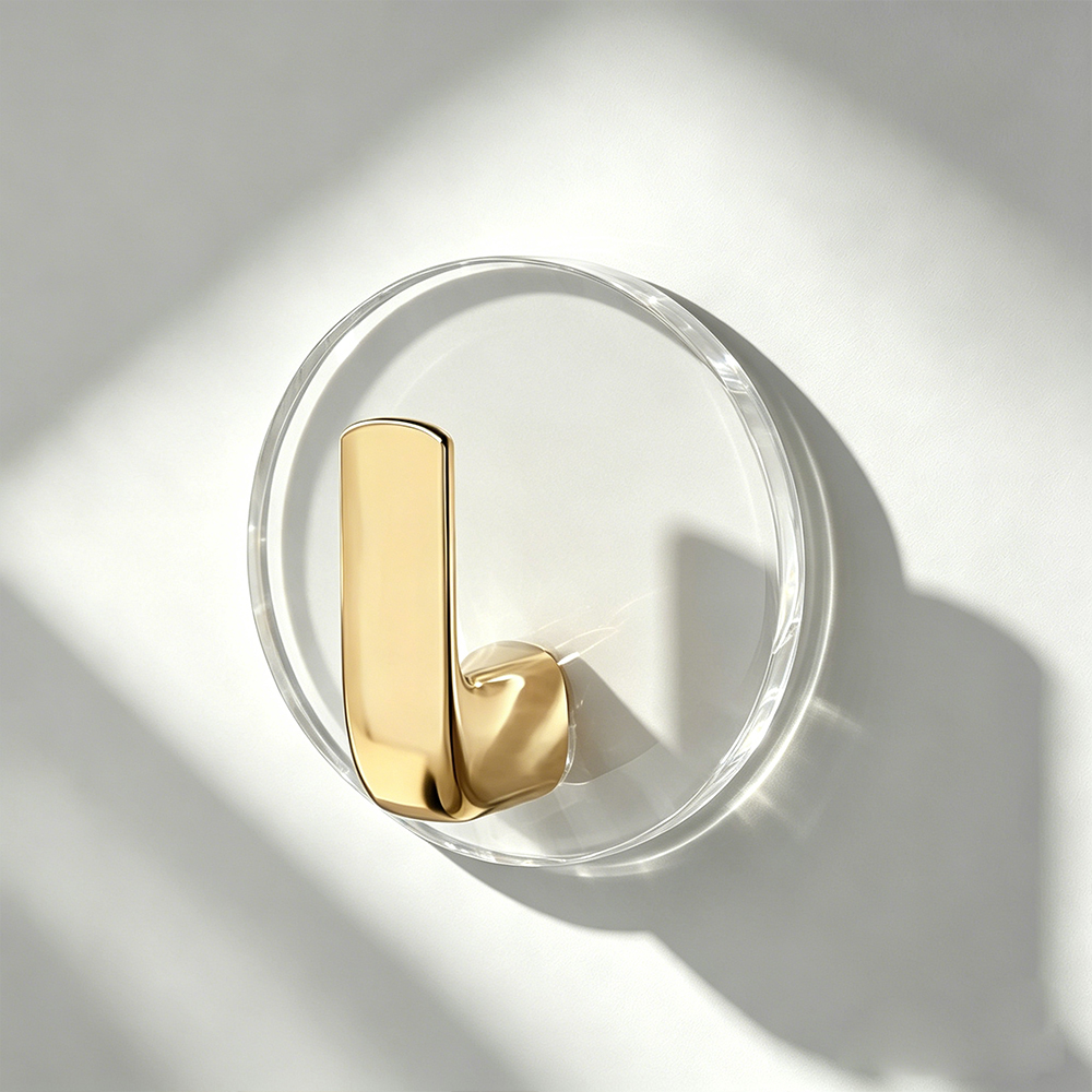 Clear Acrylic Base Gold Hook Luxury No-Drill Bathroom Towel Hanger