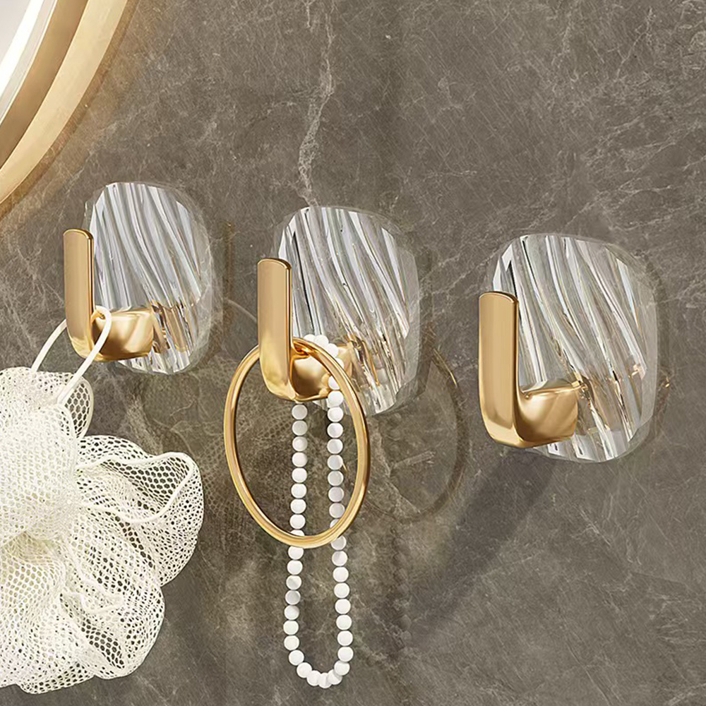 Clear Acrylic Base Gold Hook Luxury No-Drill Bathroom Towel Hanger.