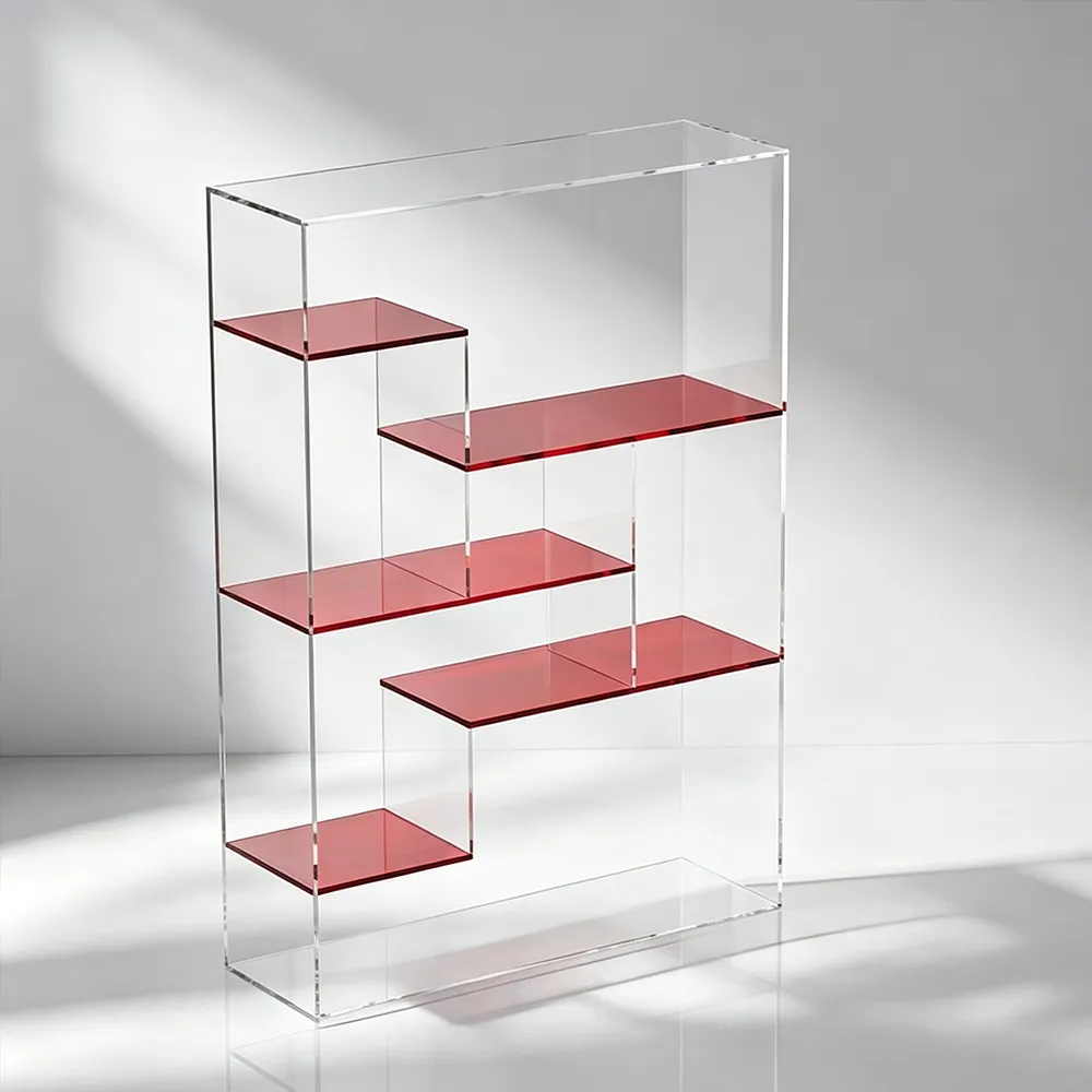 Clear Acrylic Color-Block Step Shelf Modern Art Style Multi-Tier Display Unit