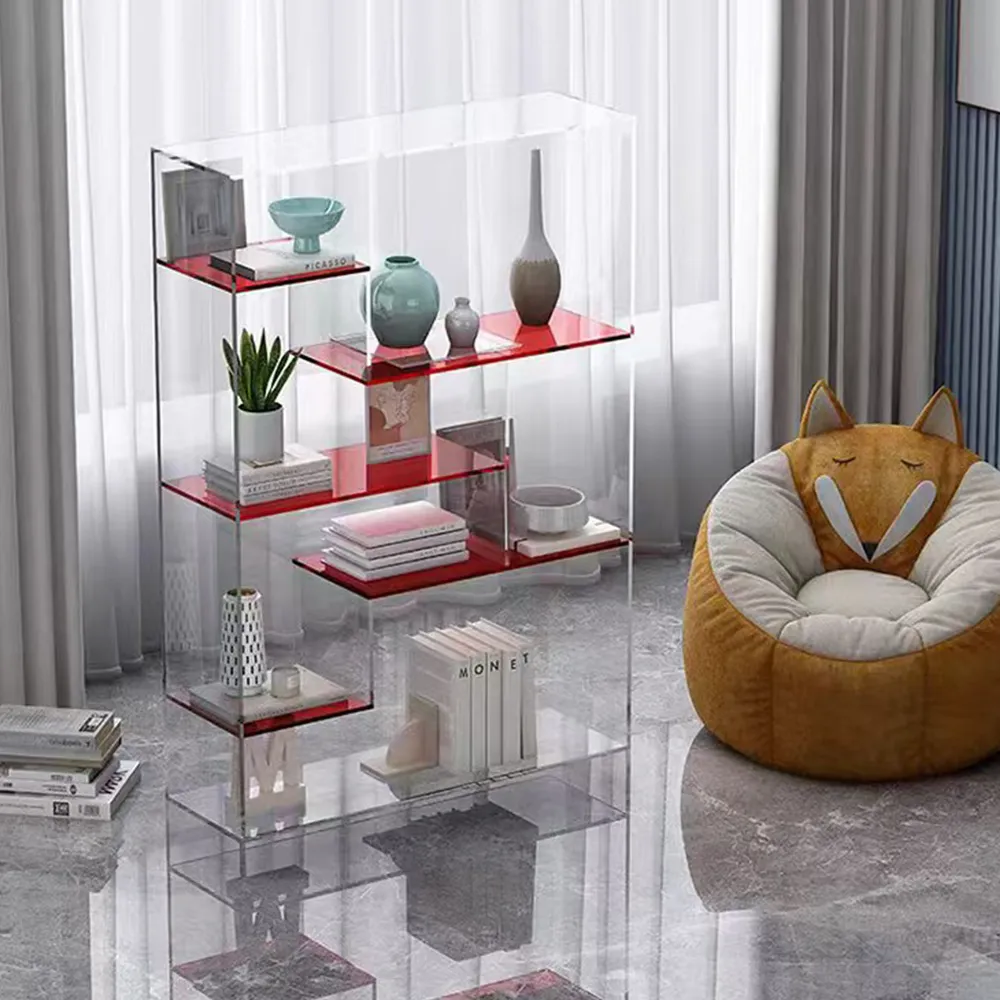 Clear Acrylic Color-Block Step Shelf Modern Art Style Multi-Tier Display Unit.