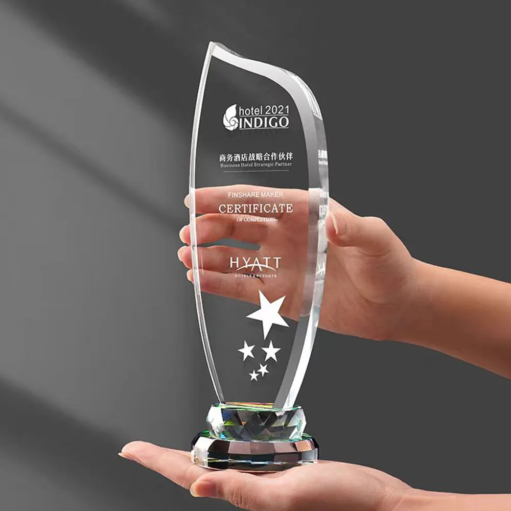 Clear Acrylic Crystal Trophy Custom Shaped Award for Corporate Recognition