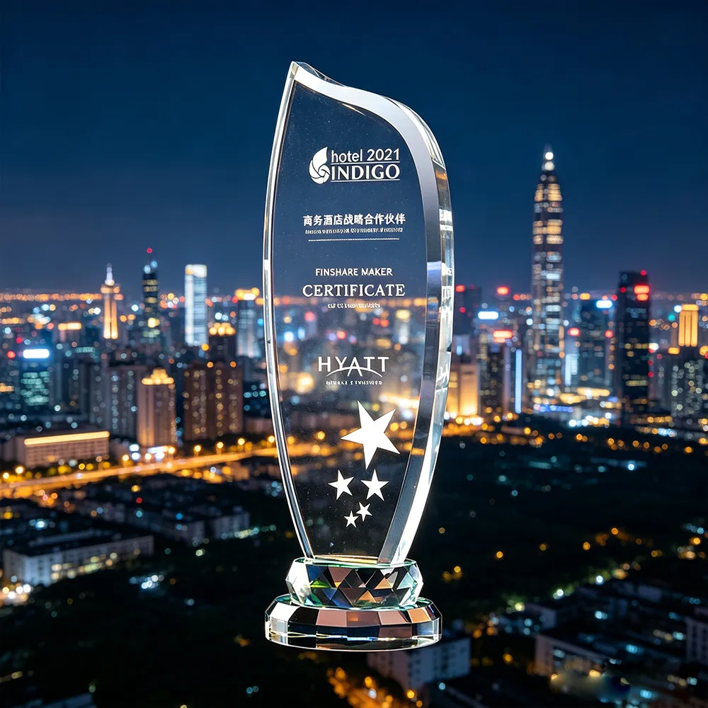 Clear Acrylic Crystal Trophy Custom Shaped Award for Corporate Recognition.