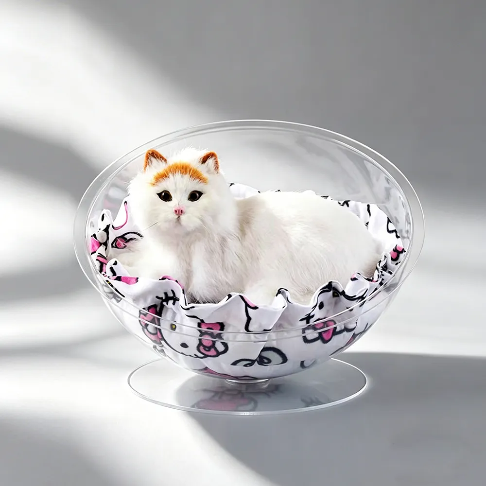 Clear Acrylic Hemisphere Cat Bed Stylish Round Pet House