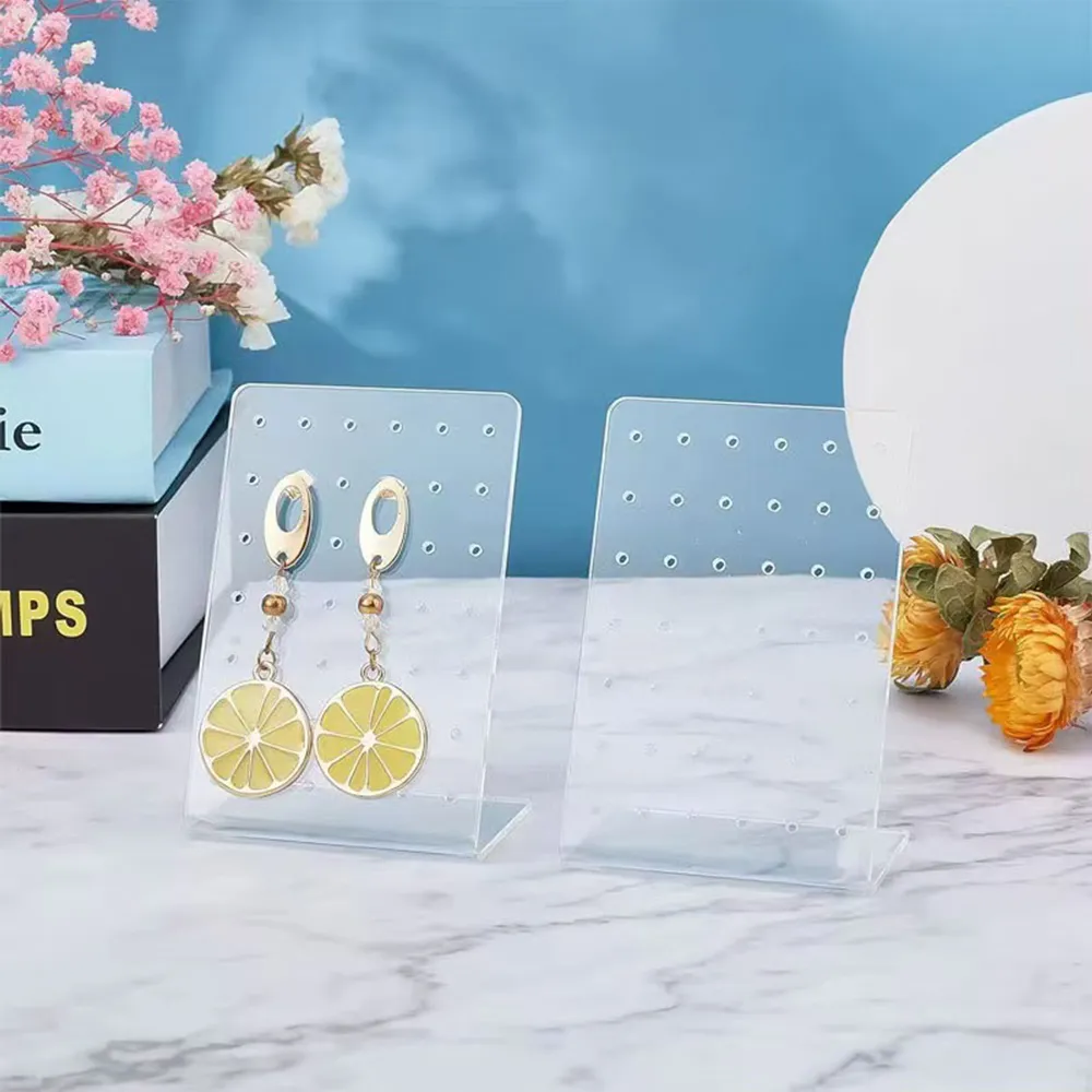 Clear Acrylic L-Shaped Earring Display Stand Multi-hole Stud Jewelry Organizer.