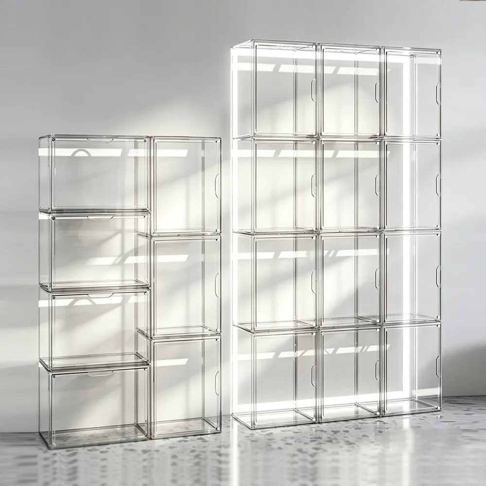 Clear Acrylic Magnetic Storage Boxes Stackable Sneaker & Figurine Display Cases