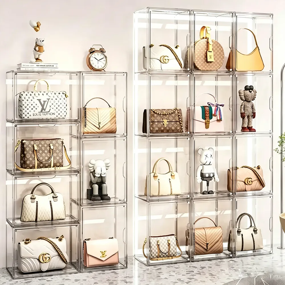 Clear Acrylic Magnetic Storage Boxes Stackable Sneaker & Figurine Display Cases.