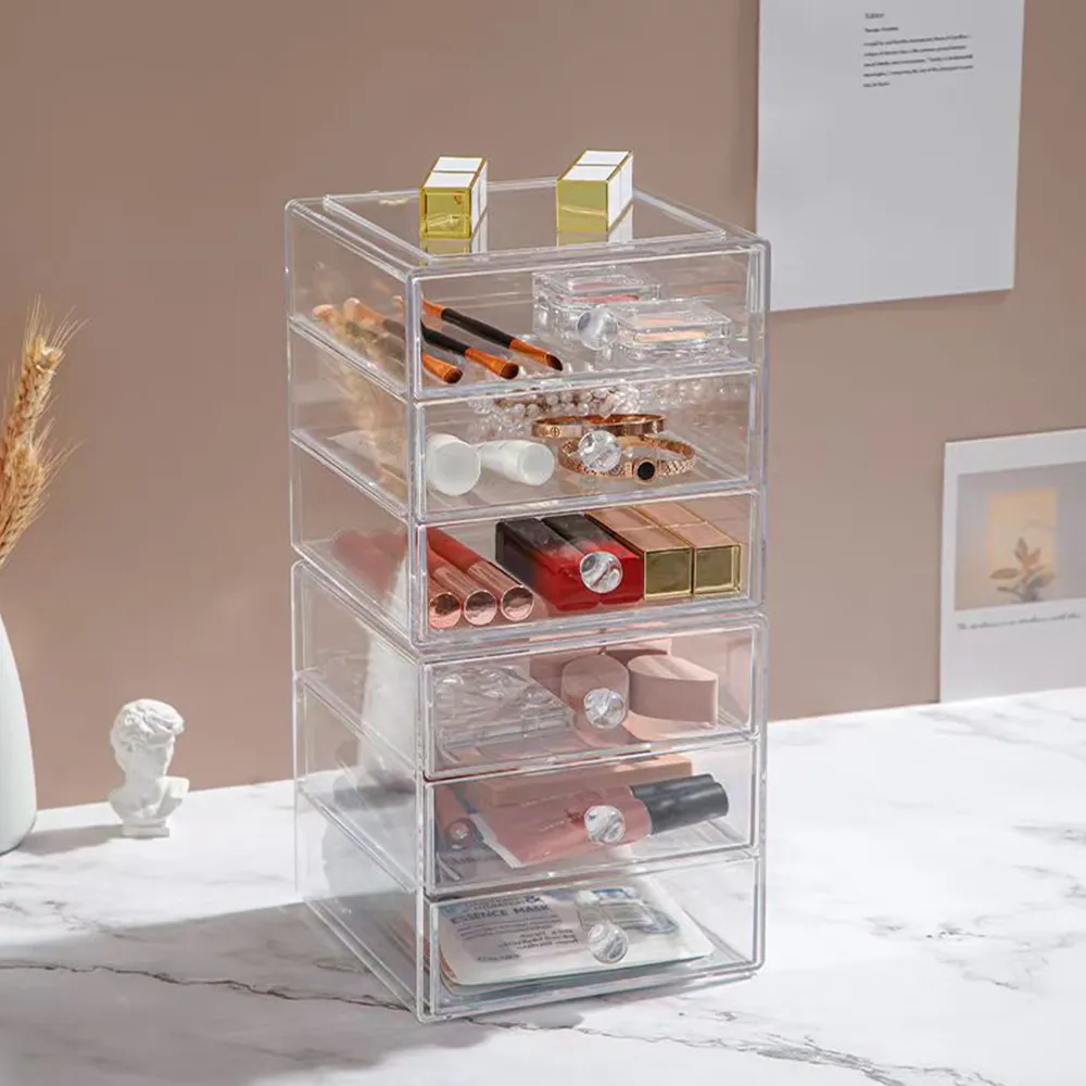 Clear Acrylic Multi-Drawer Makeup Organizer Desktop Cosmetic Storage Box.