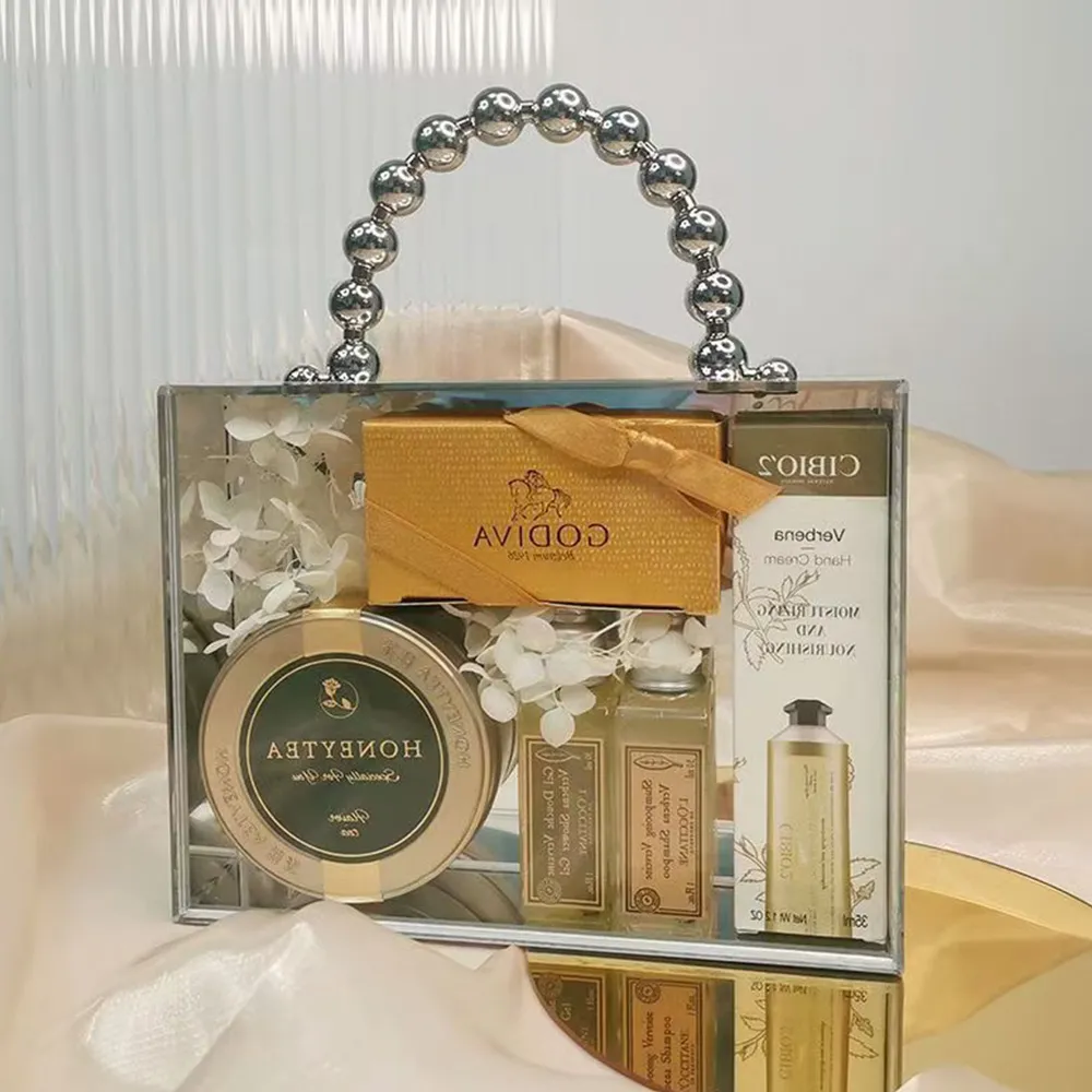 Clear Acrylic Pearl Handle Gift Bag Premium Wedding & Party Favor Box.