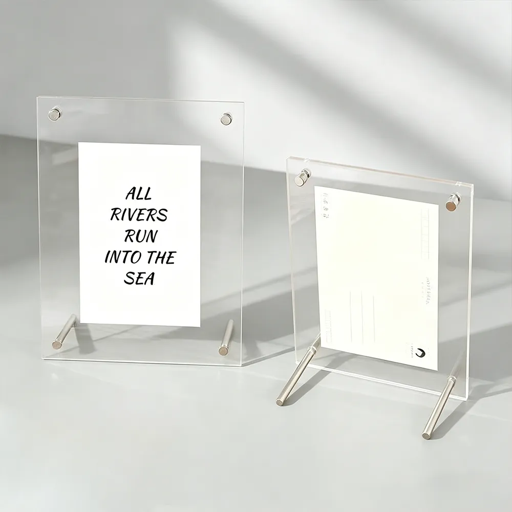 Clear Acrylic Photo Frame Metal Stand Desktop Picture Holder
