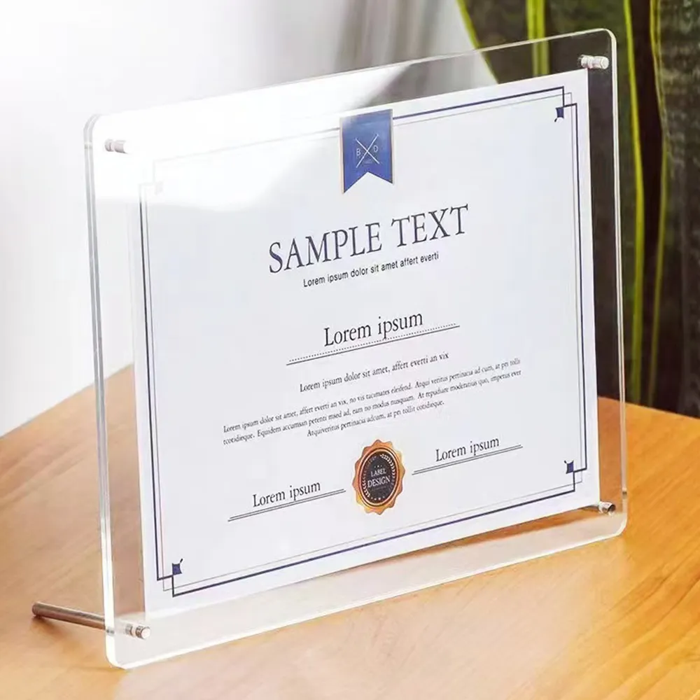 Clear Acrylic Photo Frame Metal Stand Desktop Picture Holder.