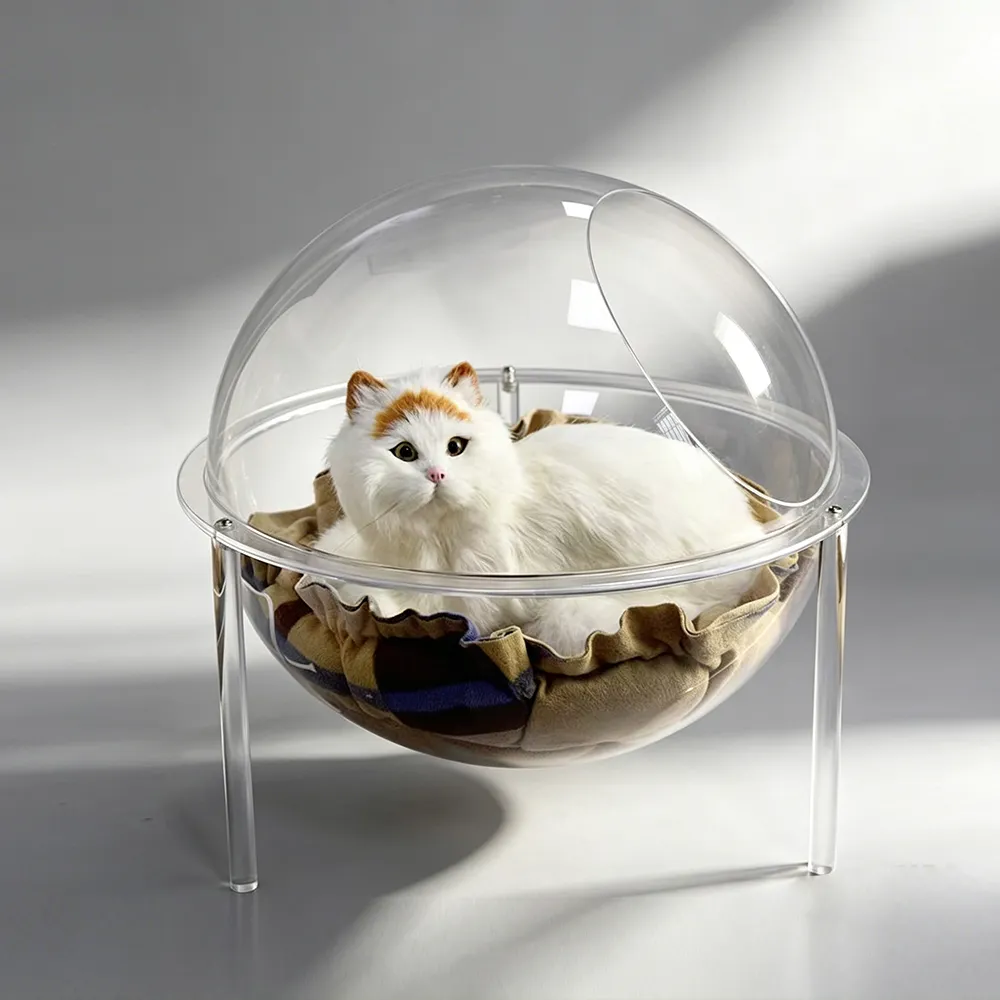 Clear Acrylic Space Capsule Cat Bed Enclosed Pet House with Lid