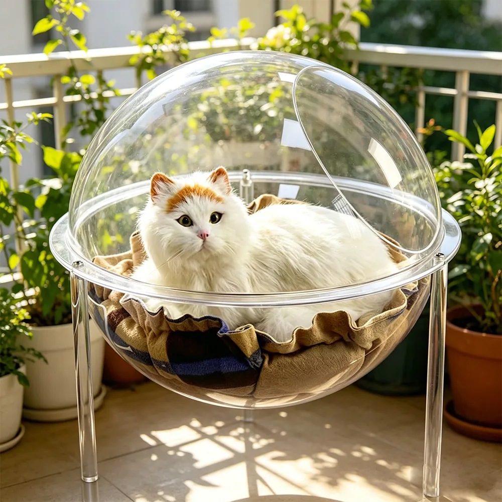 Clear Acrylic Space Capsule Cat Bed Enclosed Pet House with Lid.