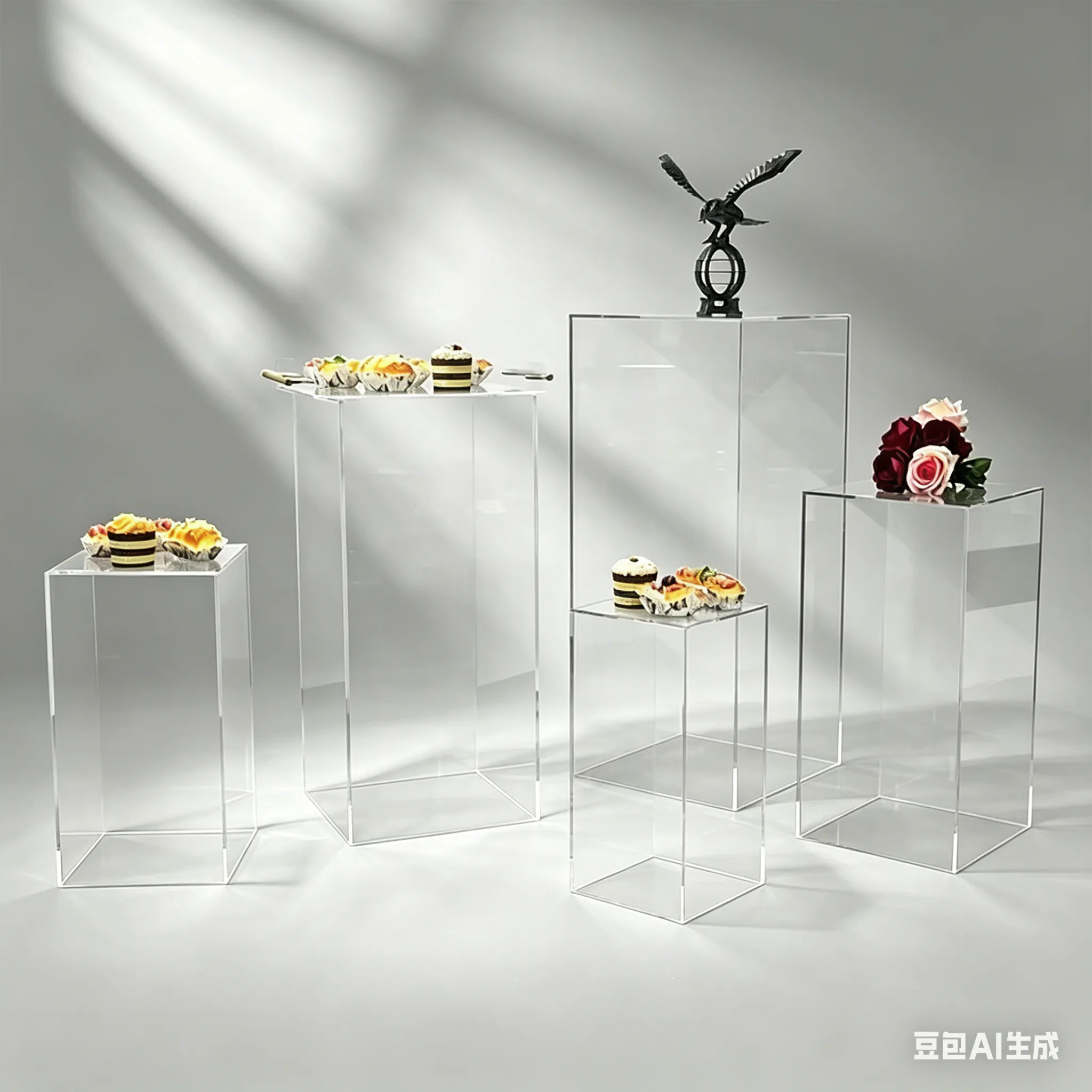 Clear Acrylic Square Display Pedestal Dessert Table & Event Stand.