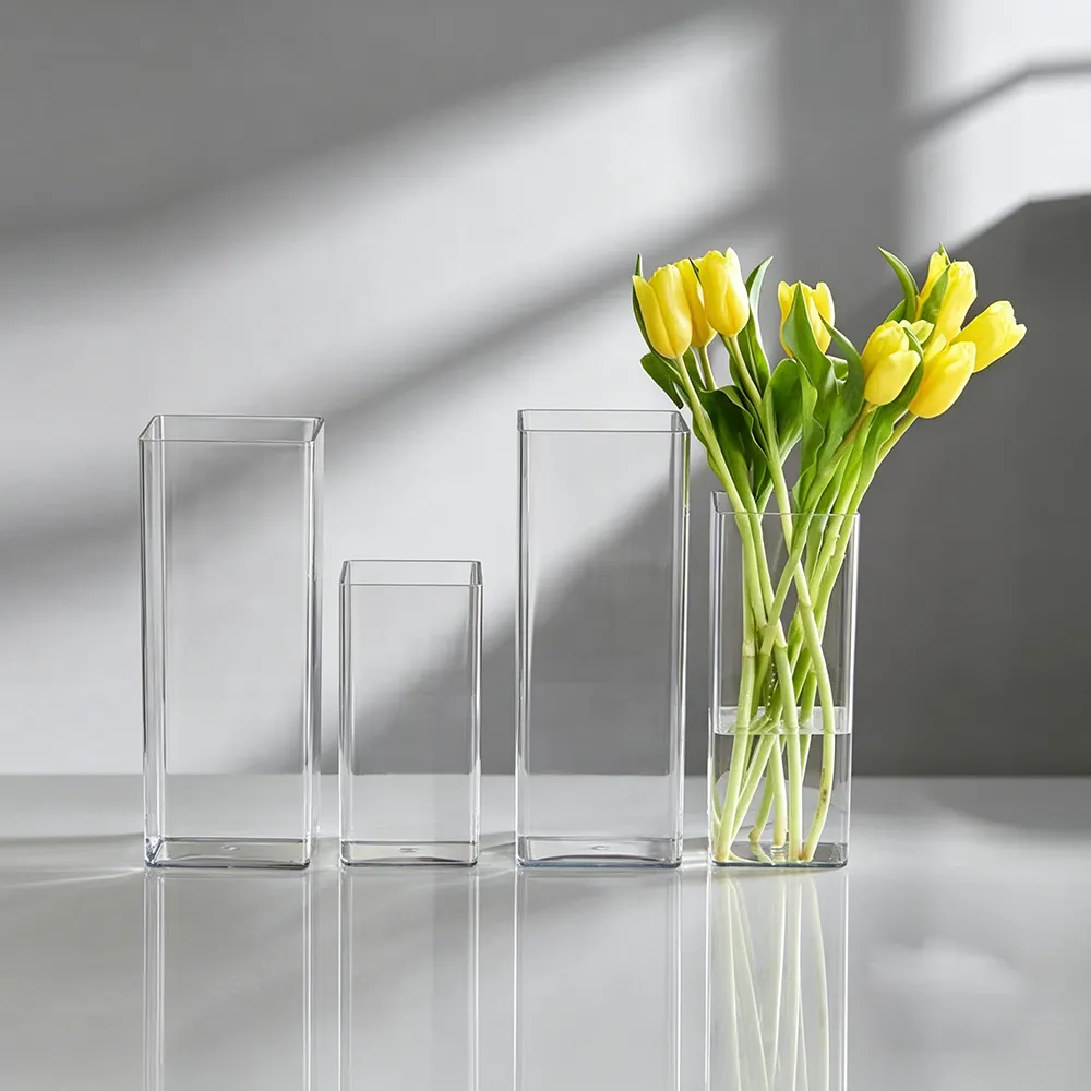 Clear Acrylic Square Straight Vase Transparent Hydroponic Flower Vase