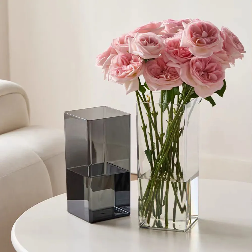 Clear Acrylic Square Straight Vase Transparent Hydroponic Flower Vase.