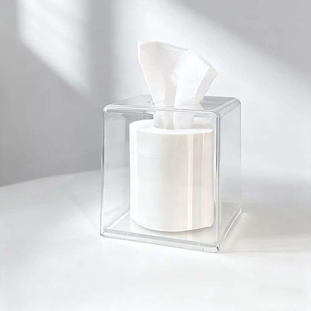 Clear Acrylic Square Toilet Roll Holder Minimalist Ins-Style Tissue Box