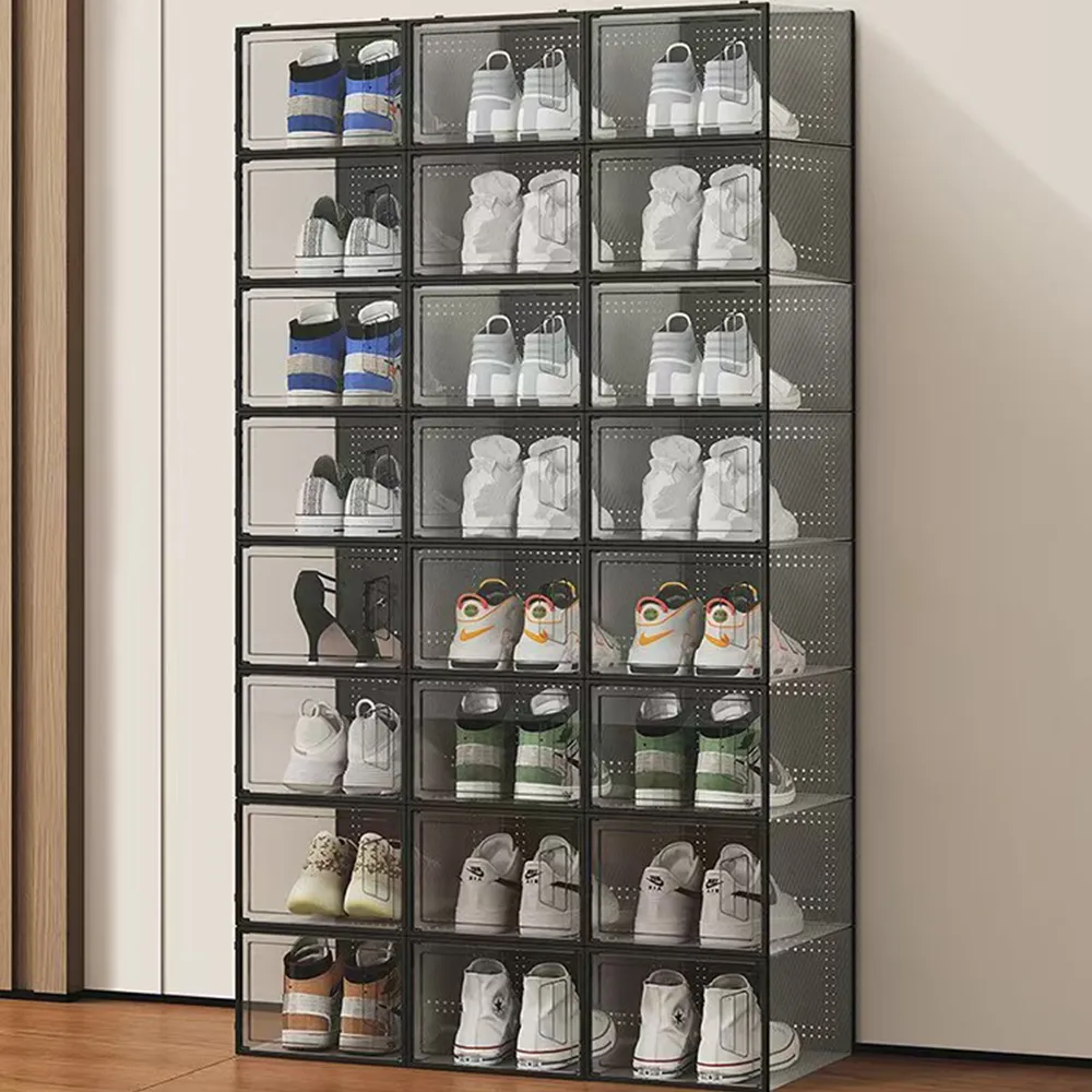 Clear Acrylic Stackable Shoe Boxes Large Capacity Dust-Proof Shoe Storage Organizer.