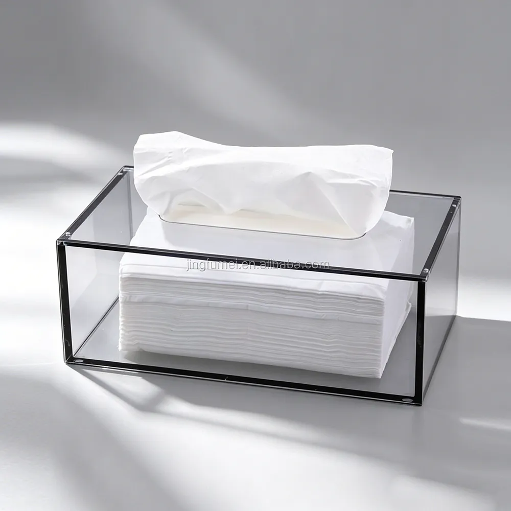 Clear Acrylic Tissue Box with Black Trim Luxury Rectangular Desktop Napkin Holder