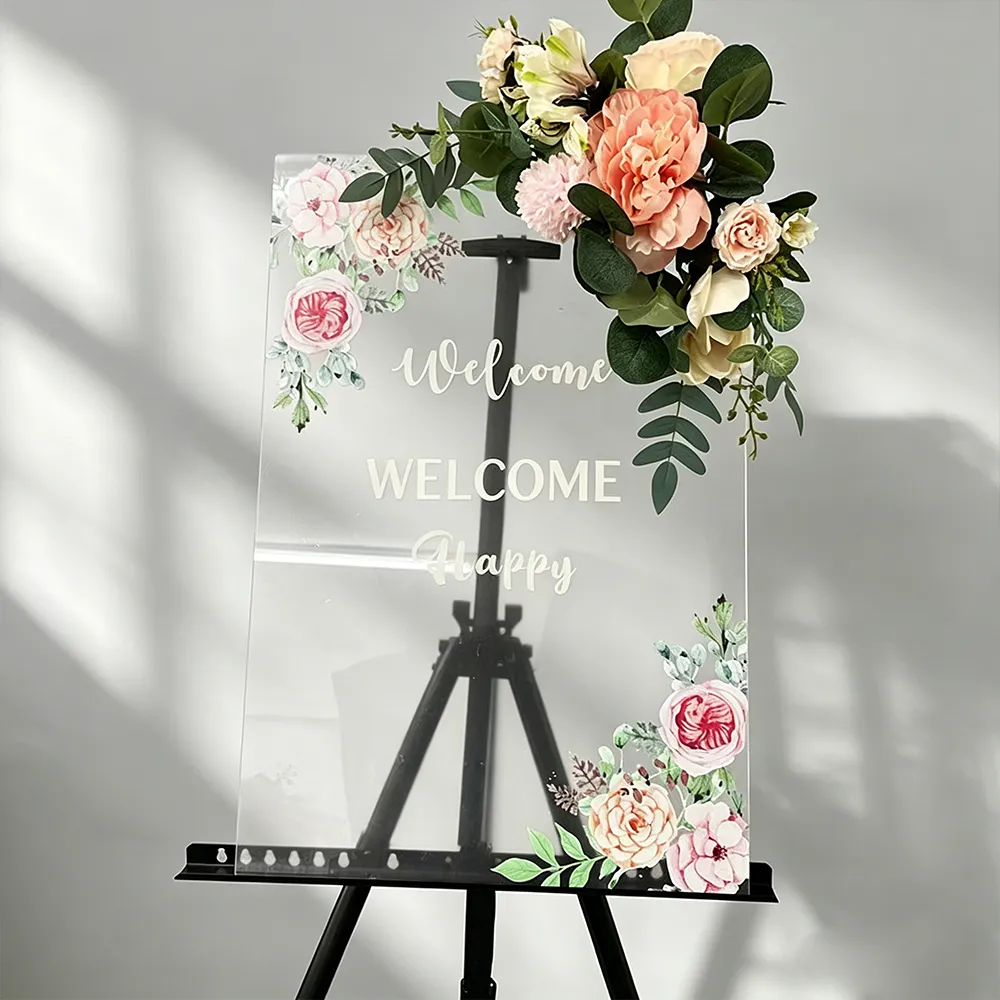 Clear Acrylic Wedding Welcome Sign Custom Floral Decor Direction Board