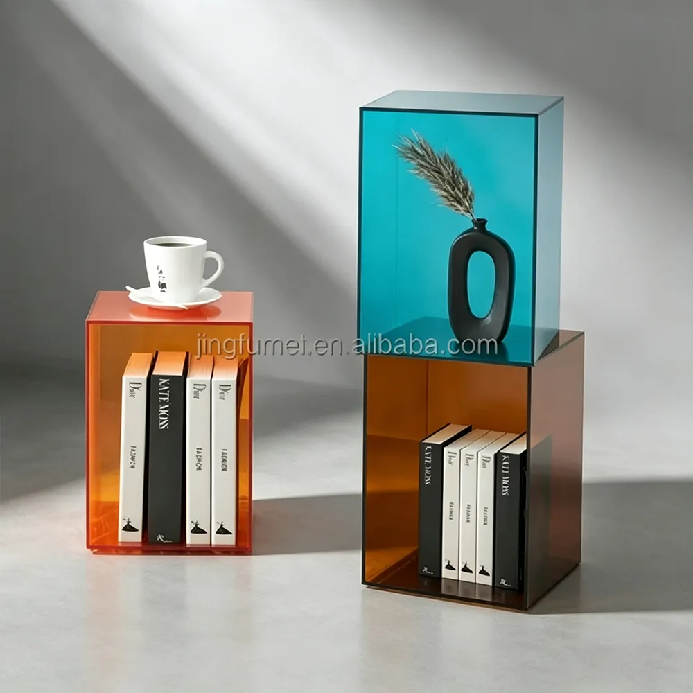 Colored Acrylic Cube Side Table Modular Storage Display Stand