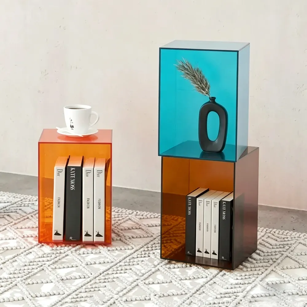 Colored Acrylic Cube Side Table Modular Storage Display Stand.