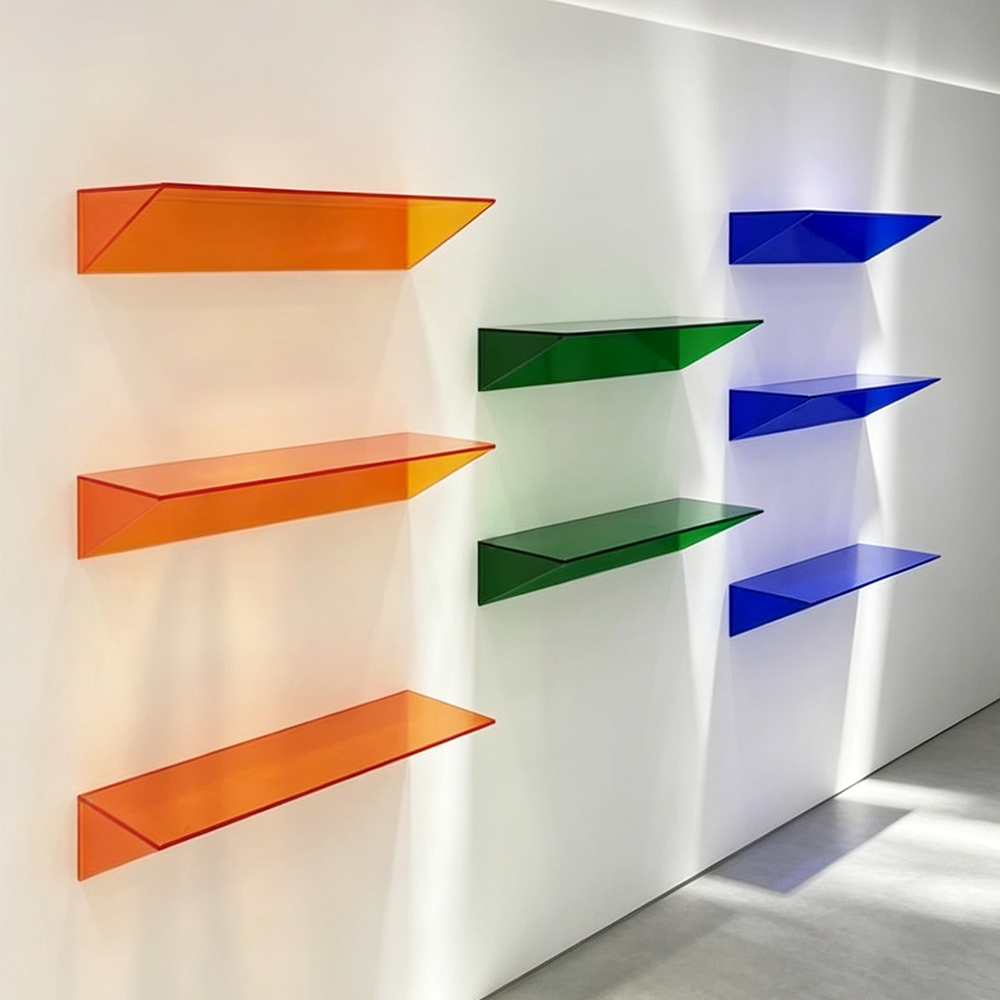 Colored Acrylic Floating Wall Shelf Geometric Minimalist Display Rack