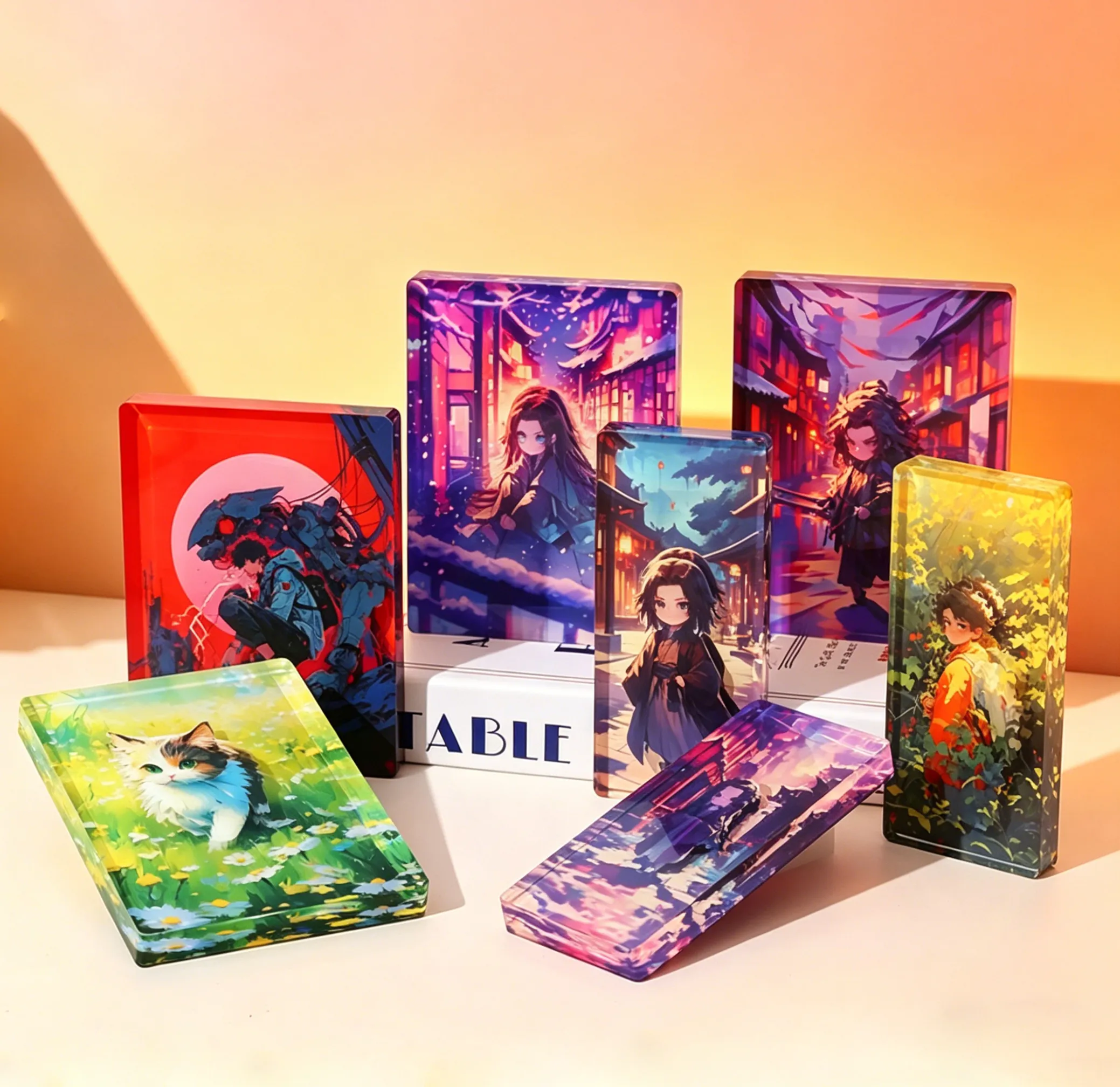 Custom Printed Acrylic Block Display AnimeArt Crystal-like Desk Decor.