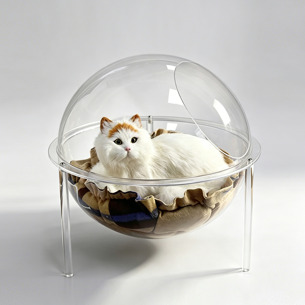 Full Acrylic Transparent Cat Nest with Clear Pedestal, Floating Effect