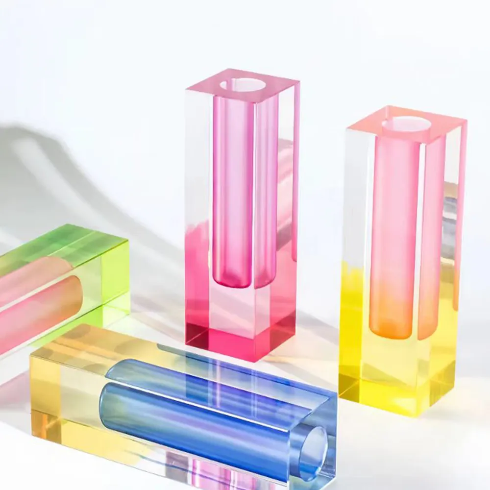 Gradient Color Acrylic Vase Geometric Transparent Art Flower Vase