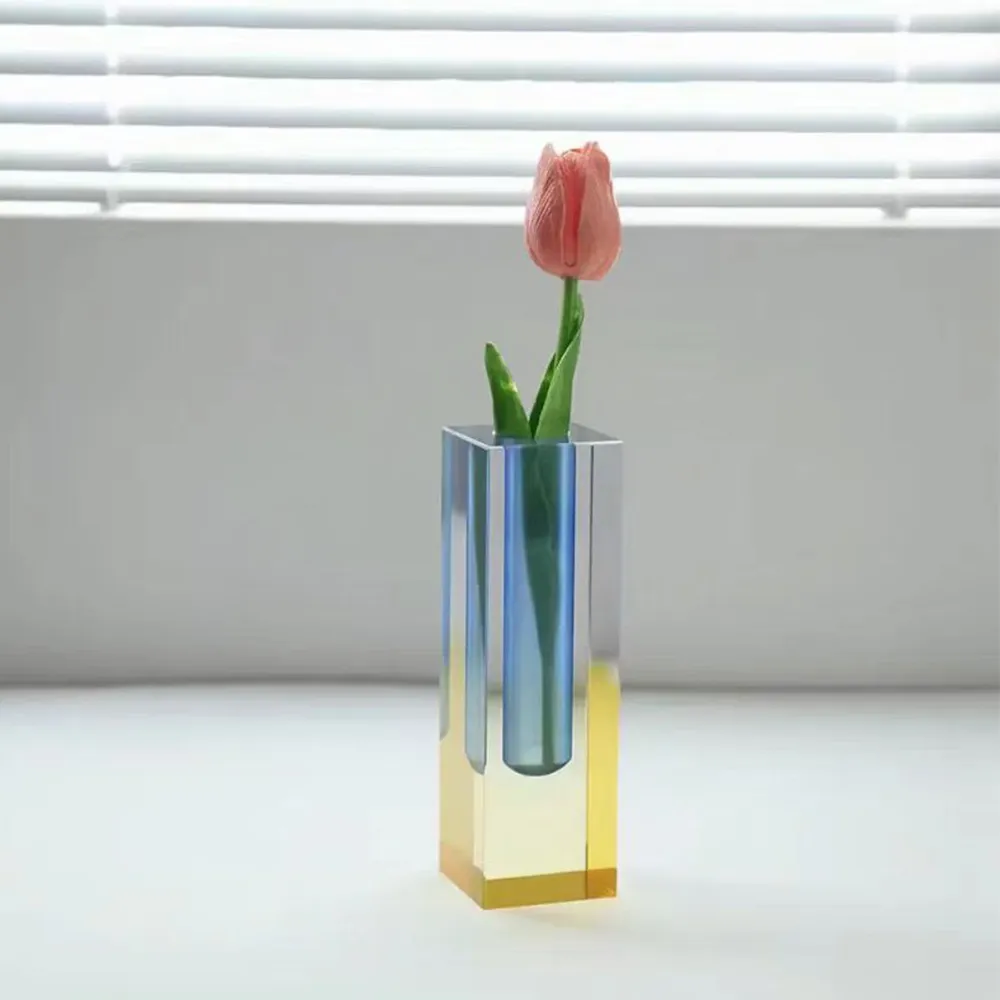 Gradient Color Acrylic Vase Geometric Transparent Art Flower Vase.