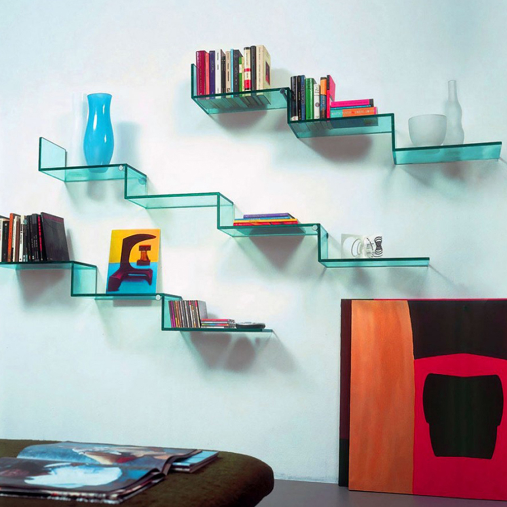 Green Acrylic Geometric Wall Shelf Minimalist Floating Display Storage.